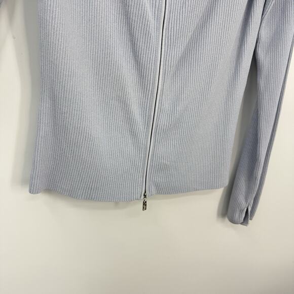 Cache ribbed knit zip up top wide collar size Large light blue Long Sleeves - Picture 4 of 13